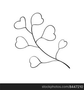 Herb and forest plant with hearts. One sprig of grass with elegant leaves. botanical rustic pattern