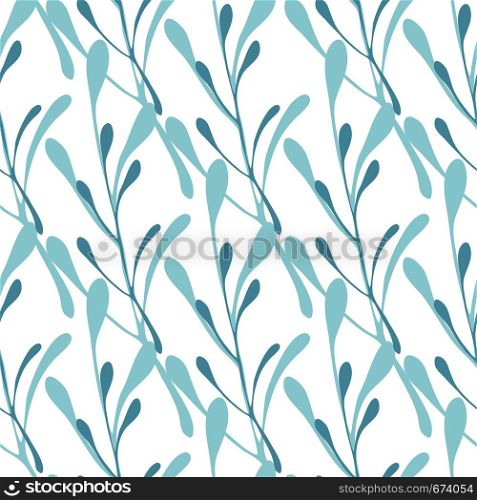 Herb leaf branch backdrop. Greeny branches seamless pattern. Vector illustration on white background for textile or book covers, wallpapers, design, graphic art, wrapping. Herb leaf branch backdrop. Greeny branches seamless pattern.