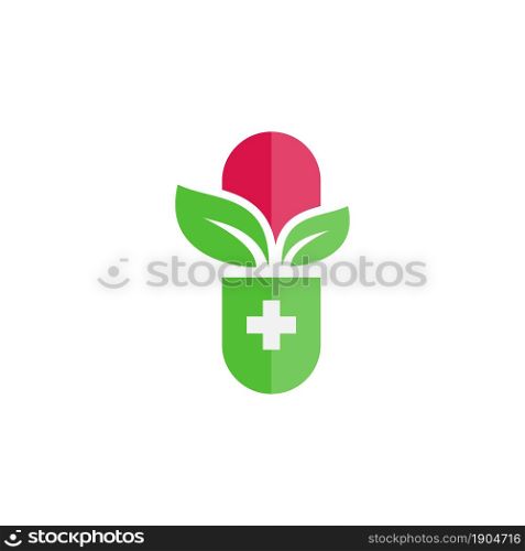 herbal capsule pill logo design concept