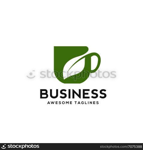 Herbal green tea cup logo, herbal drink logo,green leaf with mug logo, green leaf with tea cup logo concept.nature drink , health drink logo