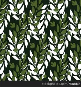 Herbal leaves seamless pattern. Vector illustration on green background. Herbal leaves seamless pattern. Forest vector illustration