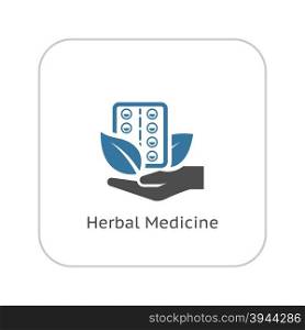 Herbal Medicine Icon. Flat Design.. Herbal Medicine Icon with Leaves. Flat Design. Isolated.