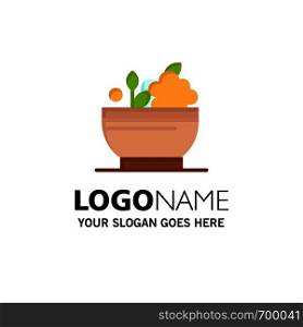 Herbal, Medicine, Natural, Bowl Business Logo Template. Flat Color