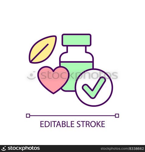 Herbal medicine RGB color icon. Dietary supplements. Treatment with phytomedicine. Medicinal plants. Isolated vector illustration. Simple filled line drawing. Editable stroke. Arial font used. Herbal medicine RGB color icon