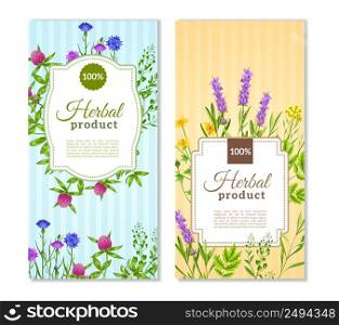Herbal products vertical flat banners in tender pastel colors with herbs and wild flowers isolated vector illustration. Herbs And Wild Flowers Banners