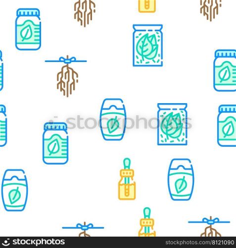 Herbalist Medical Collection Vector Seamless Pattern Color Line Illustration. Herbalist Medical Collection Icons Set Vector Illustrations
