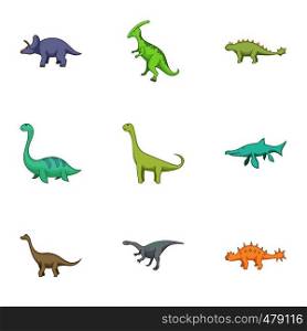 Herbivorous dinosaurs icons set. Cartoon set of 9 herbivorous dinosaurs vector icons for web isolated on white background. Herbivorous dinosaurs icons set, cartoon style