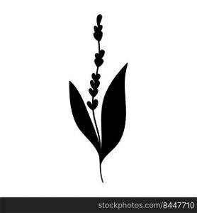 Herbs and leaves. Lily of the valley or large leaves and flowers silhouette twigs. For cards, invitations botanical pattern