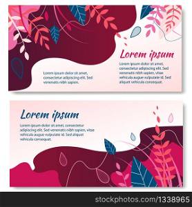 Herbs and Plants Banners Set for Natural Cosmetics, Products, Beauty Salon. Leaves and Branches Elements for Advertisement Flat Cartoon Vector Illustration. Nature and Organic. Place for Text.