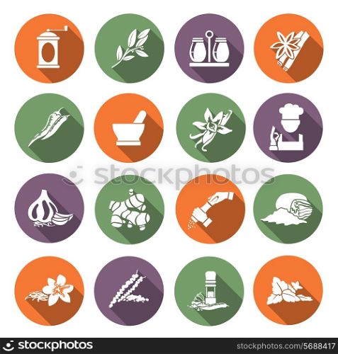 Herbs and spices flat icons set of chef cook culinary ingredients isolated vector illustration