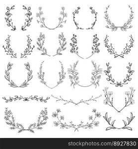 Herbs plants and flowers branches laurels vector image
