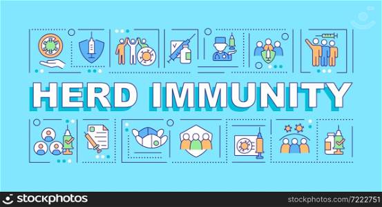 Herd immunity word concepts banner. Preventing covid disease spread. Infographics with linear icons on turquoise background. Isolated creative typography. Vector outline color illustration with text. Herd immunity word concepts banner