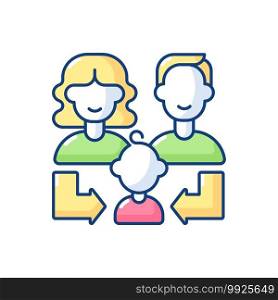 Heredity RGB color icon. Human life reproduction. Family generation. Couple of parent with daughter, son. Offspring connection to mother, father. Relative relation. Isolated vector illustration. Heredity RGB color icon
