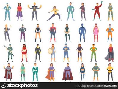 Hero icons set cartoon vector. Mascot man. Comic pose. Hero icons set cartoon vector. Mascot man