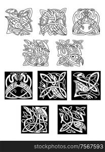 Heron and stork bird in old medieval celtic ornament pattern