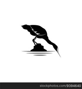 Heron Bird Logo, Vector Bird Flying Stork Heron, Animal Silhouette Design, Ilustrasi Templet