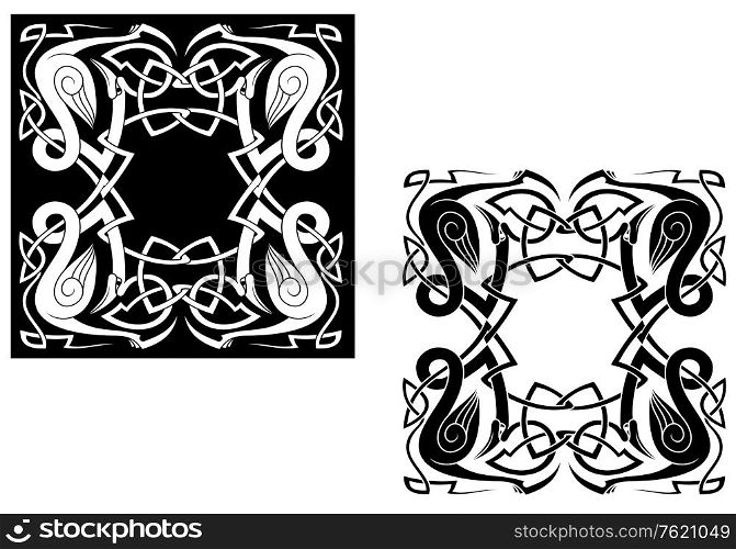 Herons with ornamental elements and knots in celtic style