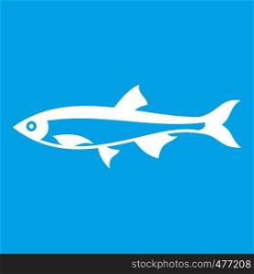 Herring fish icon white isolated on blue background vector illustration. Herring fish icon white