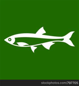 Herring fish icon white isolated on green background. Vector illustration. Herring fish icon green