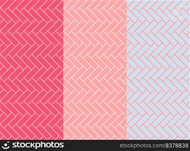 Herringbone tile patterns. Diagonal pink ceramic bricks backgrounds. Vector seamless illustration set.. Herringbone tile patterns. Diagonal pink ceramic bricks backgrounds. Vector seamless illustration set