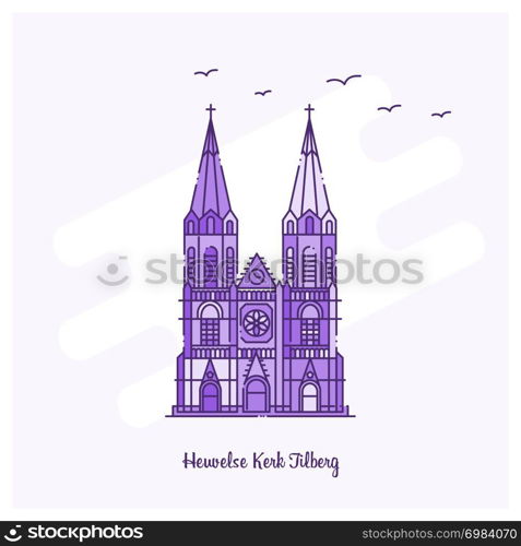 HEUVELSE KERK TILBERG Landmark Purple Dotted Line skyline vector illustration