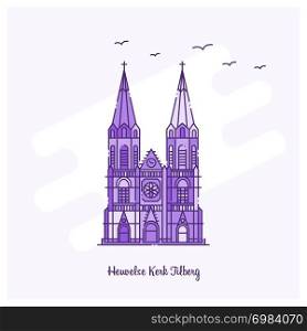 HEUVELSE KERK TILBERG Landmark Purple Dotted Line skyline vector illustration