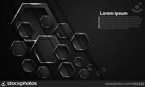 Hexagon abstract background. The concept of futuristic black color technology. 3D vector illustration