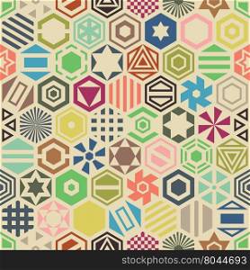 Hexagon colorful seamless pattern. Vector geometric background