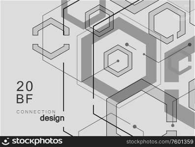 Hexagon geometric design with connect dots and lines.. Hexagon geometric design with connect dots and lines