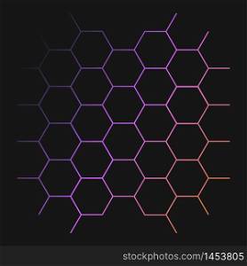 Hexagon gradient pattern background ,abstract texture, black backdrop.