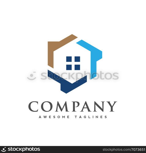 hexagon house logo vector, creative Real Estate logo, Property and Construction Logo design Vector, colorful homes logo concept