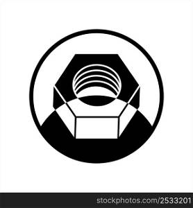 Hexagon Nut Icon, Threaded Hole Fastener Icon Vector Art Illustration