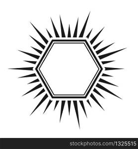 Hexagon with double frame and rays, empty outline. Simple stock illustration
