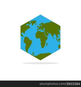 Hexagonal Atlas of earth. World map with continents geometric figure
