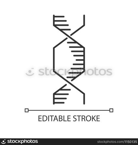 Hexagonal DNA helix linear icon. Deoxyribonucleic, nucleic acid structure. Molecular biology. Genetic code. Thin line illustration. Contour symbol. Vector isolated outline drawing. Editable stroke