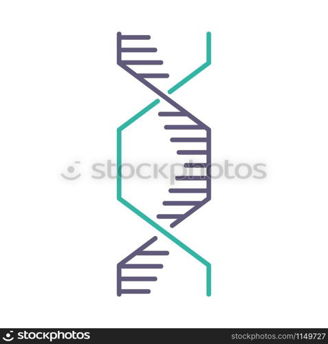 Hexagonal DNA helix violet and turquoise color icon. Deoxyribonucleic, nucleic acid structure. Spiraling strands. Chromosome. Molecular biology. Genetic code. Genome. Isolated vector illustration