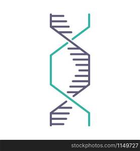 Hexagonal DNA helix violet and turquoise color icon. Deoxyribonucleic, nucleic acid structure. Spiraling strands. Chromosome. Molecular biology. Genetic code. Genome. Isolated vector illustration