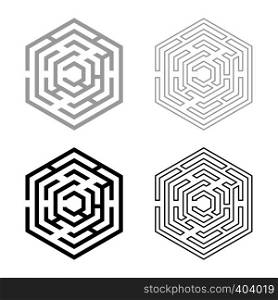 Hexagonal Maze Hexagon maze Labyrinth with six corner icon set black grey color vector illustration flat style simple image