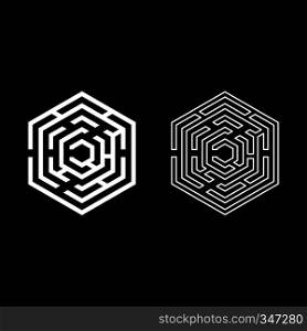 Hexagonal Maze Hexagon maze Labyrinth with six corner icon set white color vector illustration flat style simple image