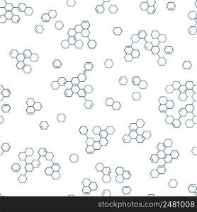 Hexagonal molecular structure seamless pattern. Chemical bonds. Simple scientific wallpaper. Abstract geometric shapes. Honeycomb particles. Biochemistry research. Genome cell chain. Vector background. Hexagonal molecular structure seamless pattern. Chemical bonds. Scientific wallpaper. Abstract geometric shapes. Honeycomb particles. Biochemistry research. Genome cells. Vector background