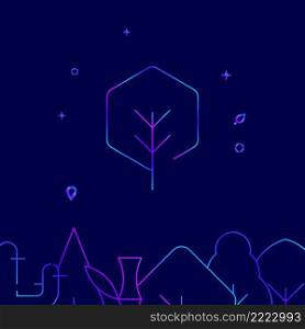 Hexagonal tree gradient line vector icon, simple illustration on a dark blue background, forest, garden related bottom border.. Hexagonal tree gradient line icon, vector illustration