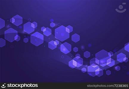 Hexagonal wave structure. Futuristic geometric molecular cells background, abstract hexagon shapes and hexagons particles vector illustration. Science and technology concept, wave flow with molecules. Hexagonal wave structure. Futuristic geometric molecular cells background, abstract hexagon shapes and hexagons particles vector illustration