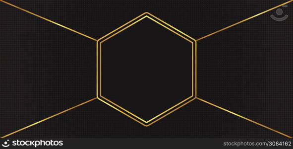 Hexgon frame shape gold metallic halftone black background design. vector illustration.