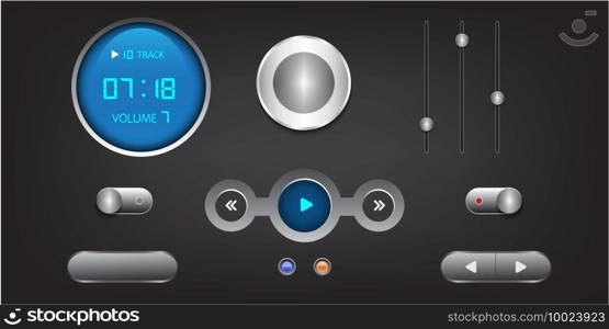 Hi-End User Interface Elements.Buttons, Switches, bars, power buttons, sliders.