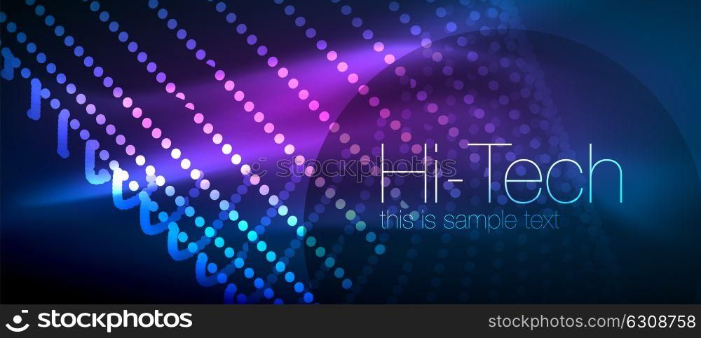 Hi-tech futuristic techno background, neon shapes and dots. Hi-tech futuristic techno background, neon shapes and dots. Technology connection, big data, dotted structure, blue and purple colors