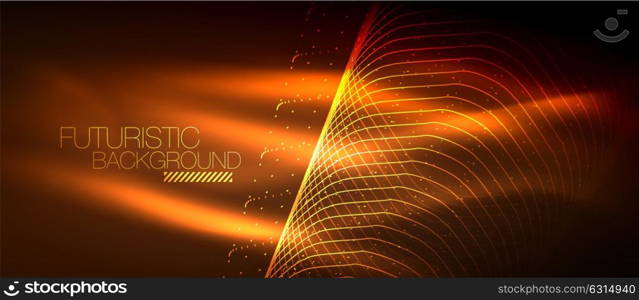 Hi-tech futuristic techno background, neon shapes and dots. Hi-tech futuristic techno background, neon shapes and dots. Technology connection, big data, dotted structure, orange color