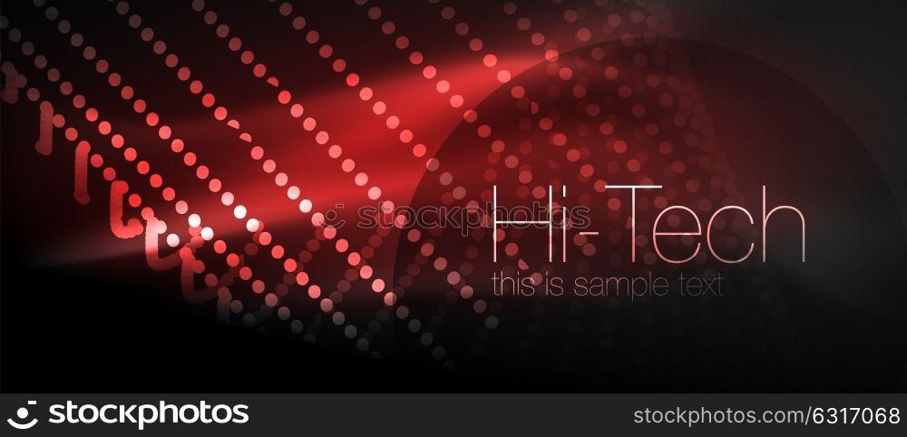 Hi-tech futuristic techno background, neon shapes and dots. Hi-tech futuristic techno background, neon shapes and dots. Technology connection, big data, dotted structure, red color