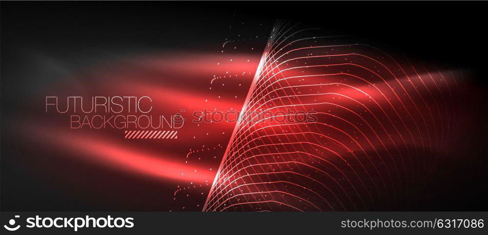 Hi-tech futuristic techno background, neon shapes and dots. Hi-tech futuristic techno background, neon shapes and dots. Technology connection, big data, dotted structure, red color