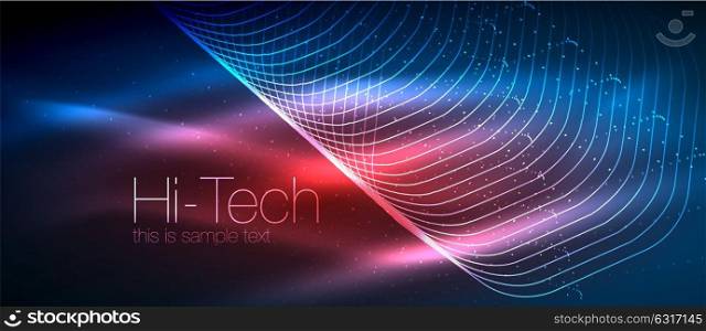 Hi-tech futuristic techno background, neon shapes and dots. Hi-tech futuristic techno background, neon shapes and dots. Technology connection, big data, dotted structure, blue red colors