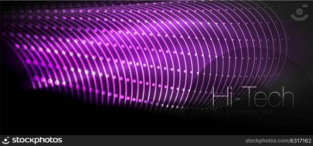 Hi-tech futuristic techno background, neon shapes and dots. Hi-tech futuristic techno background, neon shapes and dots. Technology connection, big data, dotted structure, purple color